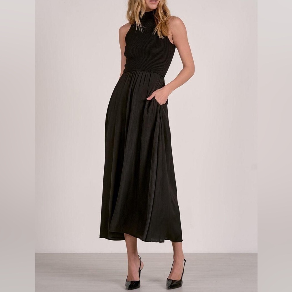 Elan Elsie Maxi Black Sleeveless Turtleneck Dress